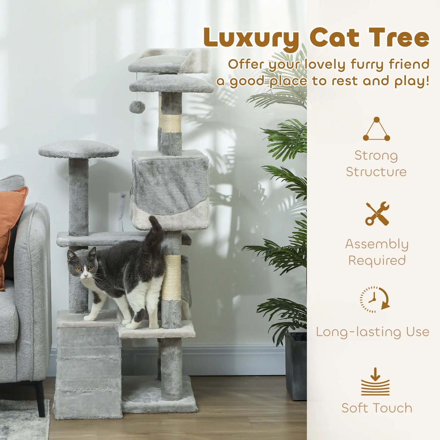 53 Cat Tree Scratching Post, Multi-Level Play House, Grey Cat Trees at Gallery Canada
