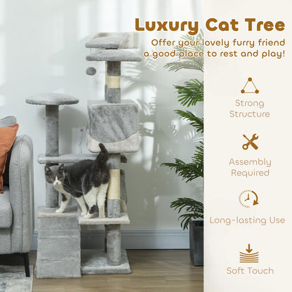 53 Cat Tree Scratching Post, Multi-Level Play House, Grey Cat Trees at Gallery Canada