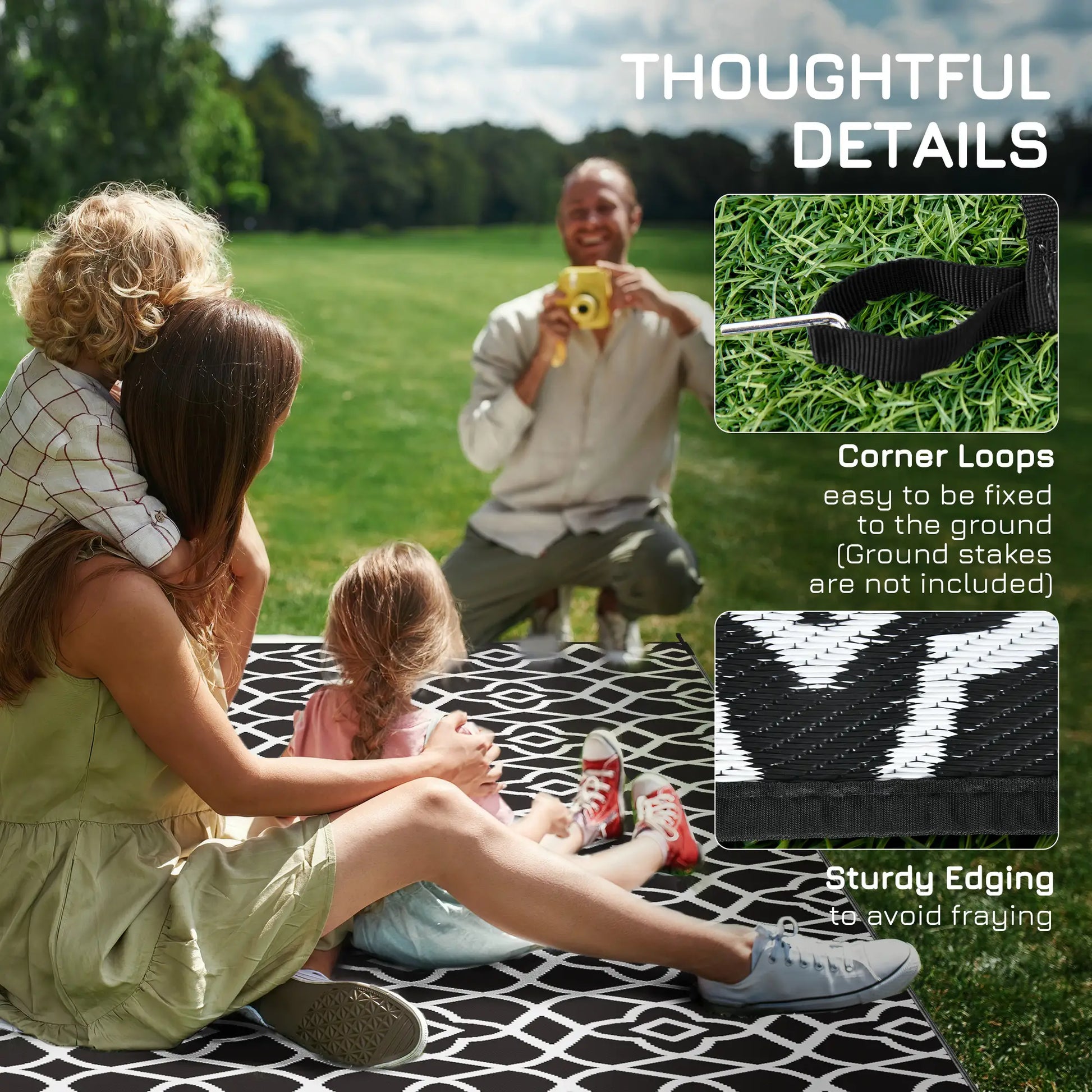 Reversible Outdoor Rug, Waterproof, 9' x 18', Clover, Black and White Outdoor Reversible Rugs at Gallery Canada