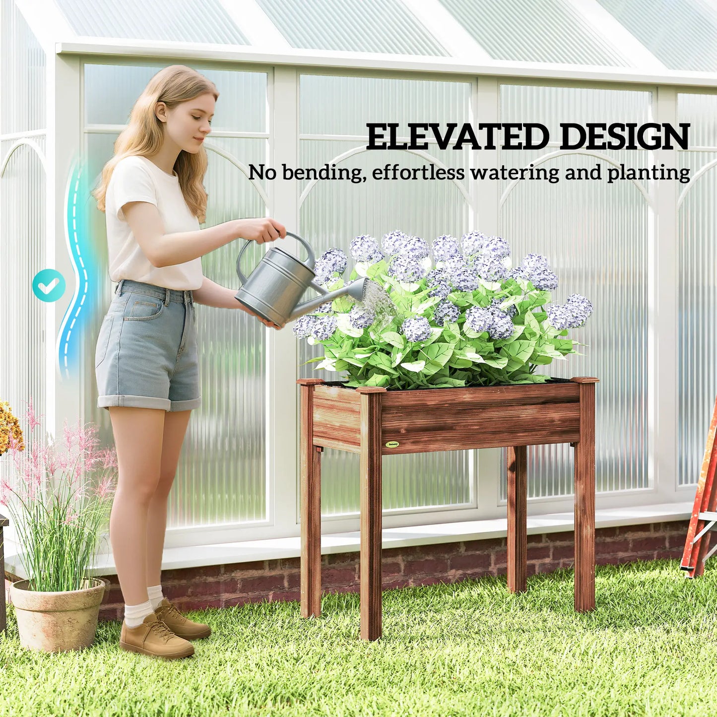 34" x 18" x 30" Wooden Raised Garden Bed Planter, Elevated With Legs, Carbonized