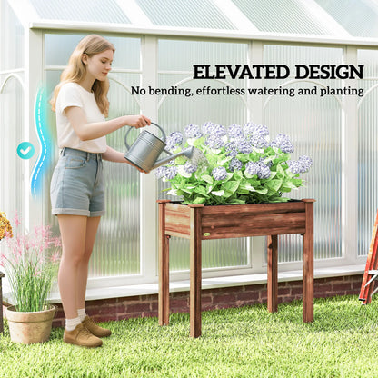 34" x 18" x 30" Wooden Raised Garden Bed Planter, Elevated With Legs, Carbonized