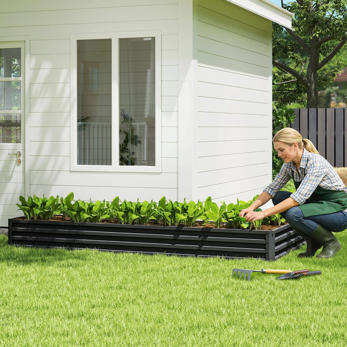 L-Shaped Raised Garden Bed, 82" x 109" x 12", Black Galvanized Steel Planter Box, Black Galvanized Planter Boxes at Gallery Canada