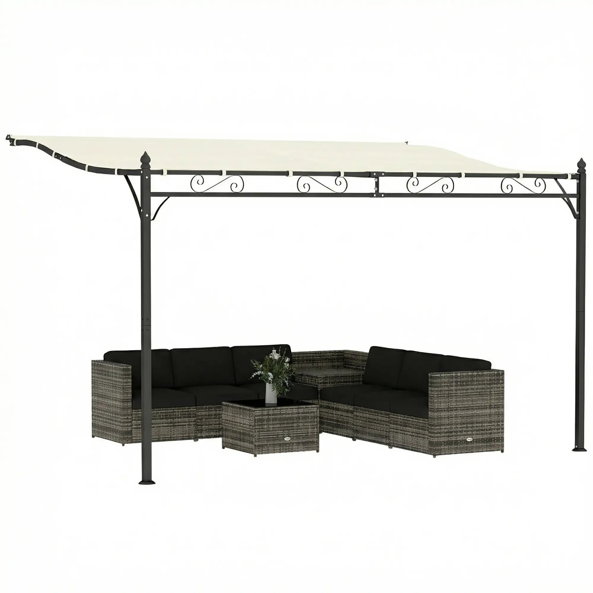 11.5' x 8.2' Outdoor Pergola, Wall Mounted Metal Frame, UPF30+ Garden Gazebo Pergolas at Gallery Canada