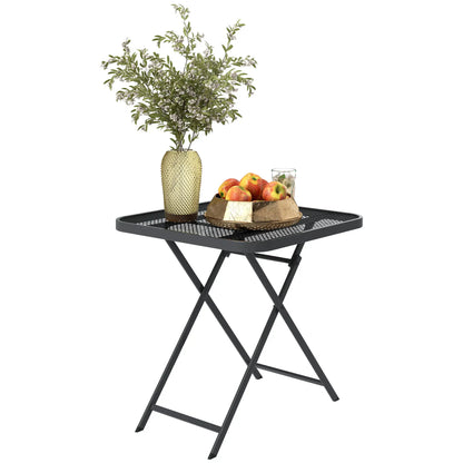 27.5" Square Outdoor Patio Table, Folding, Grid Rattan-Like Top, Black Patio Dinning Tables at Gallery Canada