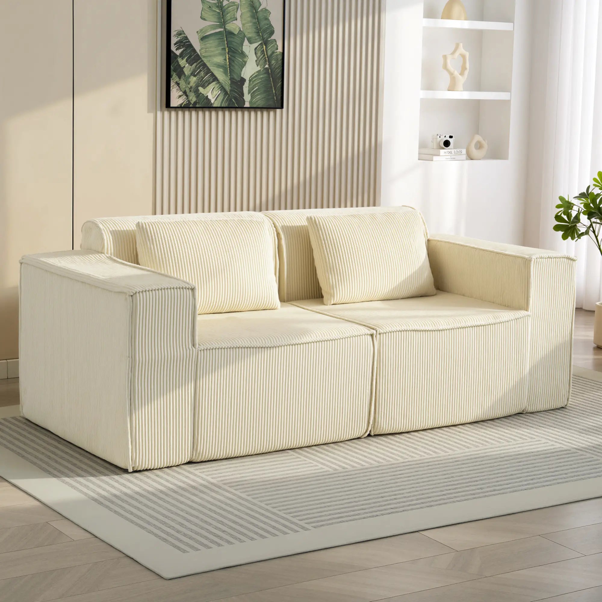 Boneless Couch, Corduroy 3 Seater Sofa, Deep Seat, Wide Armrests, Beige 3-Seater Sofas at Gallery Canada