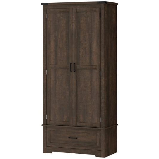 69" Tall Kitchen Pantry Cabinet, 2 Doors, Drawer, Adjustable Shelves, Dark Brown Kitchen Pantry Cabinets Dark Brown at Gallery Canada