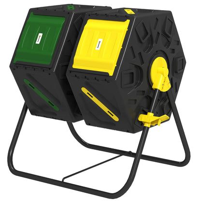 Rotating Composter, Dual Chamber, 34.5 Gallon, Yellow and Green Garden Accessories Black, Yellow and Green at Gallery Canada