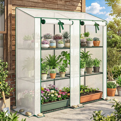 Portable Mini Greenhouse, 3 Tier Shelves, Reinforced PE Cover, 56.3"x18.1"x59.4", White Portable Greenhouses at Gallery Canada