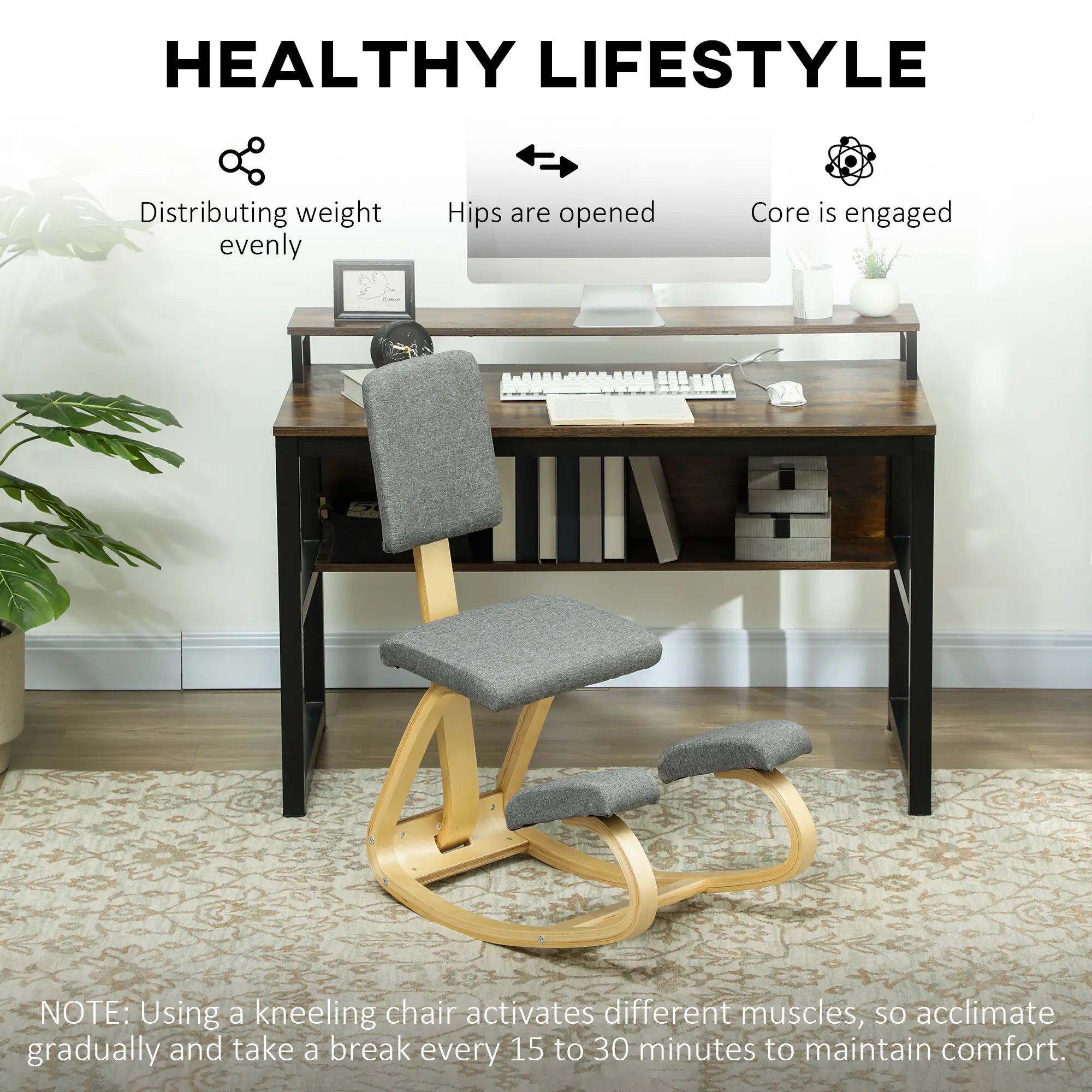 Ergonomic Kneeling Chair, Rocking Wood Kneel Stool, Grey Office Chairs at Gallery Canada