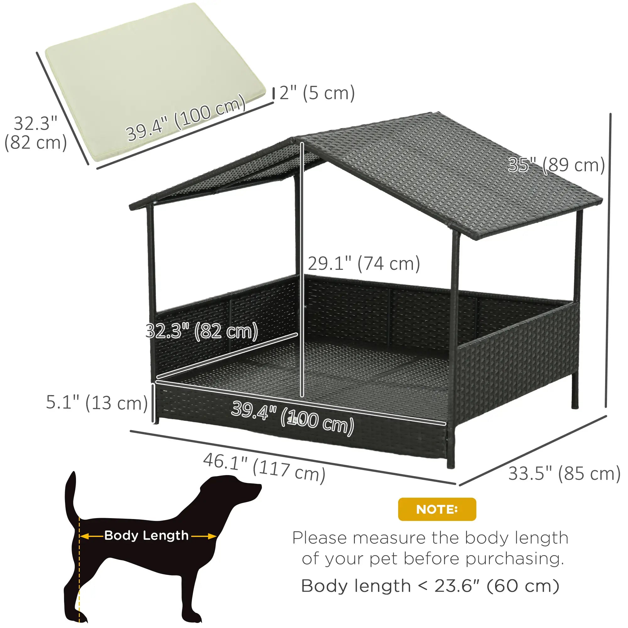 Outdoor Wicker Dog House, Soft Cushion Washable Cover, Medium Large, Cream White Houses, Kennels & Pens at Gallery Canada