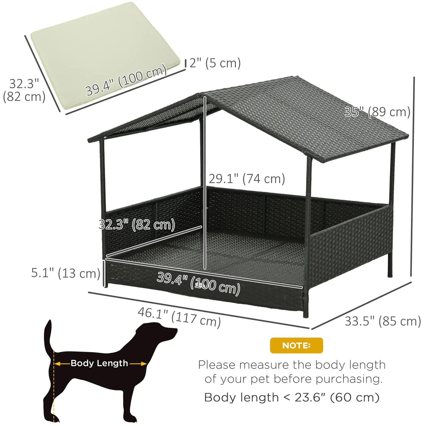Outdoor Wicker Dog House, Soft Cushion Washable Cover, Medium Large, Cream White Houses, Kennels & Pens at Gallery Canada
