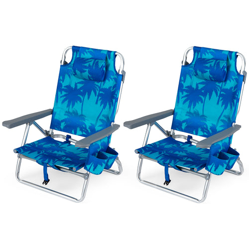 Portable Folding Backpack Recliner, Set of 2, 5-Position Backrest, Blue