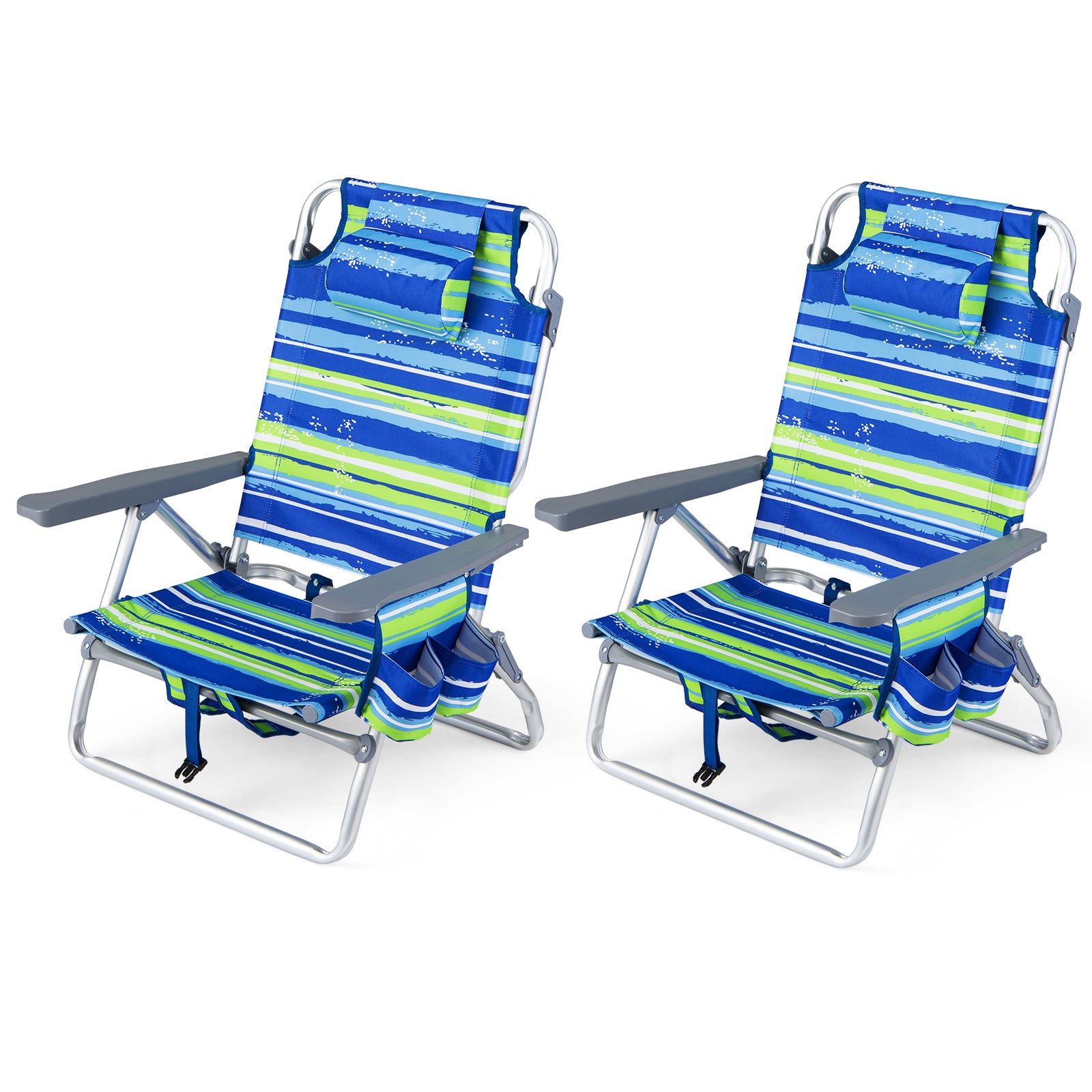 Portable Folding Beach Chairs, Set of 2, Blue and Green Beach & Lawn Chairs Blue & Green at Gallery Canada