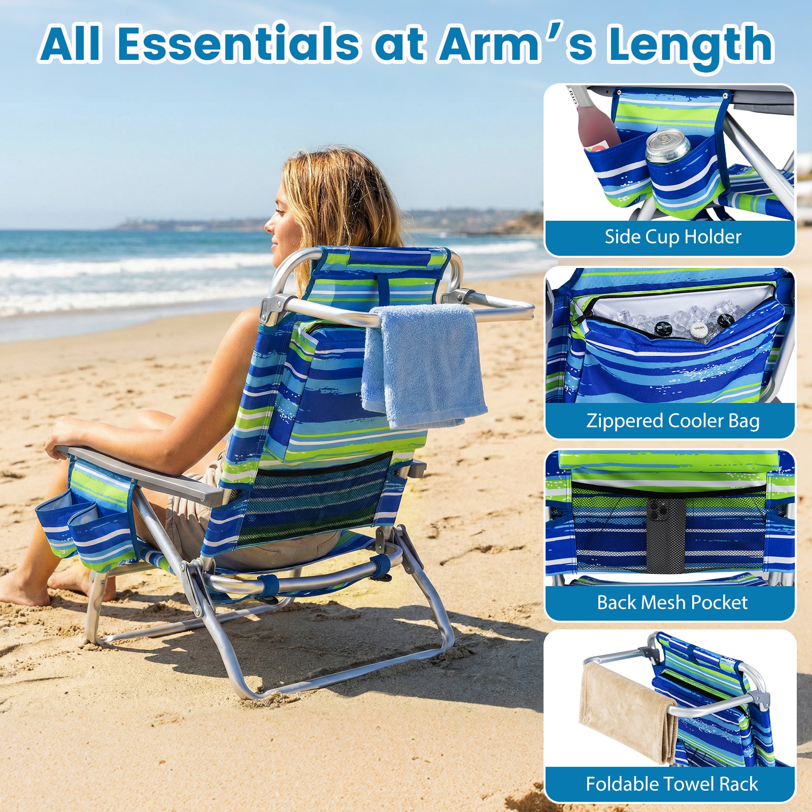 Portable Folding Beach Chairs, Set of 2, Blue and Green Beach & Lawn Chairs at Gallery Canada