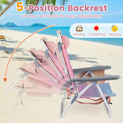 2 Portable Folding Backpack Recliners, 5-Position Backrest, Padded Headrest, Pink Beach & Lawn Chairs at Gallery Canada