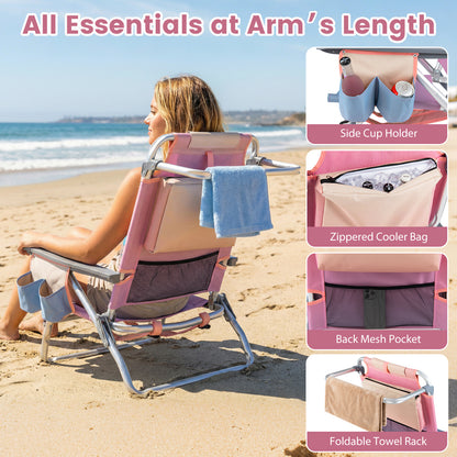 2 Portable Folding Backpack Recliners, 5-Position Backrest, Padded Headrest, Pink Beach & Lawn Chairs at Gallery Canada