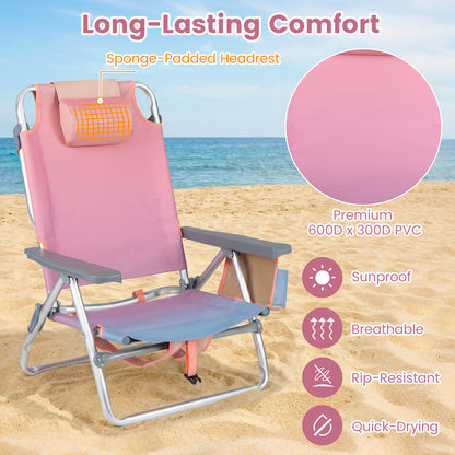 2 Portable Folding Backpack Recliners, 5-Position Backrest, Padded Headrest, Pink Beach & Lawn Chairs at Gallery Canada