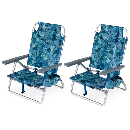 Portable Folding Beach Chairs Set of 2, Peacock Blue