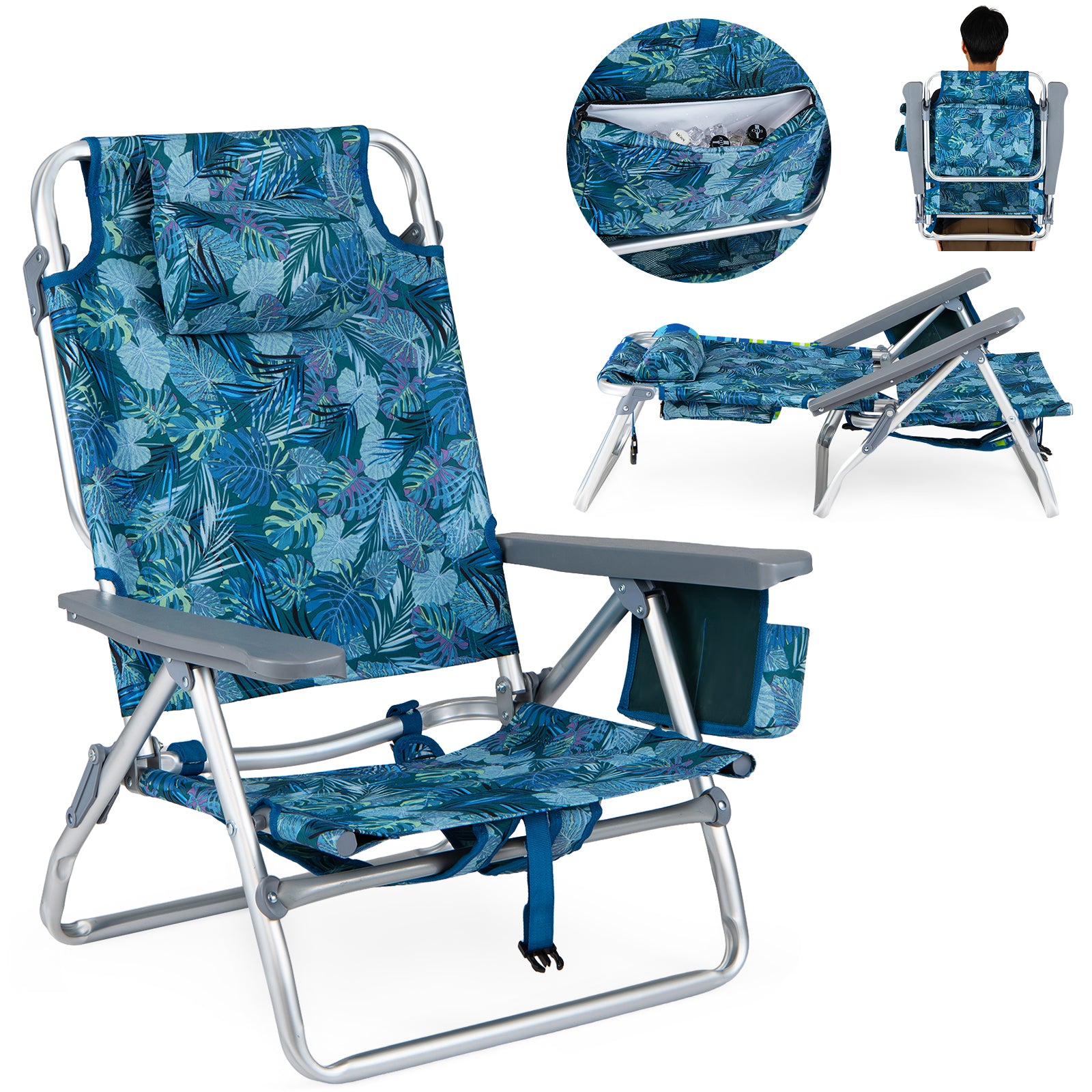 Portable Folding Beach Chairs Set of 2, Peacock Blue Beach & Lawn Chairs at Gallery Canada