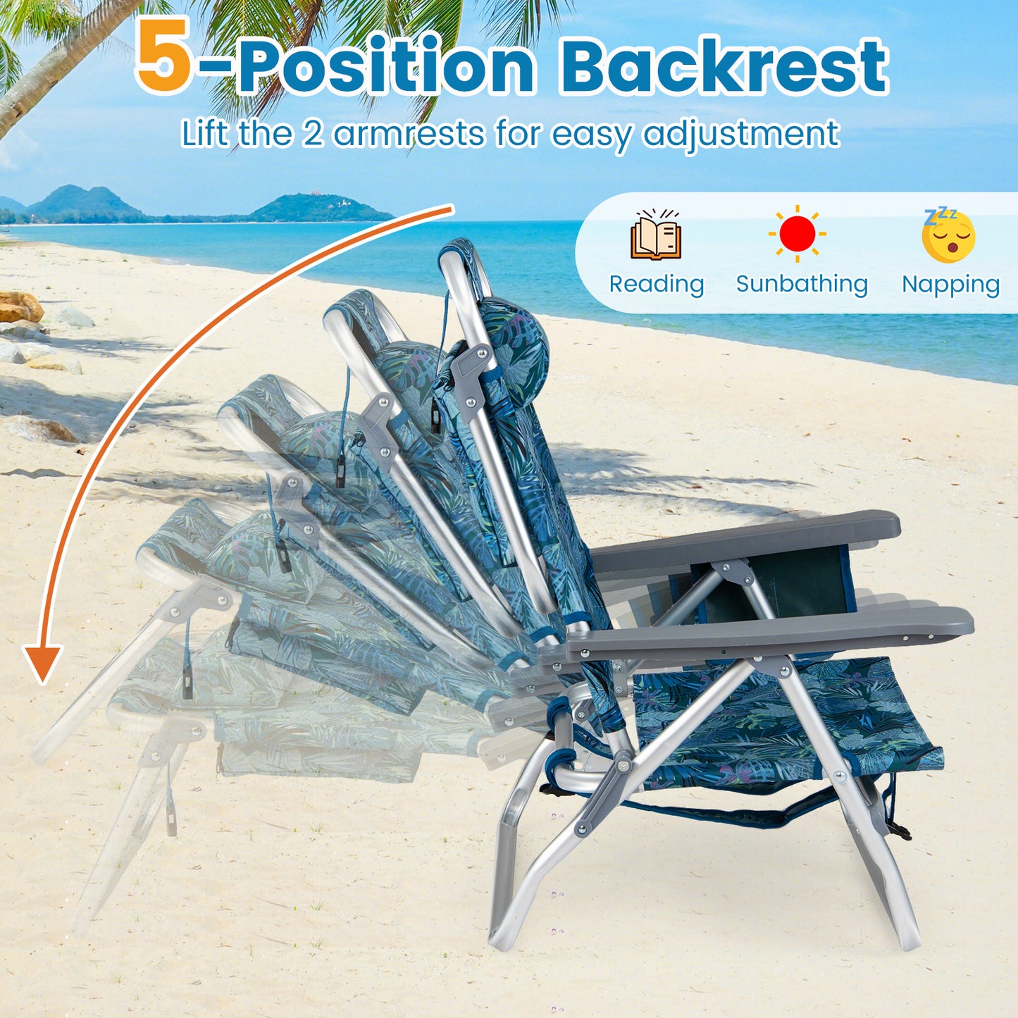 Portable Folding Beach Chairs Set of 2, Peacock Blue Beach & Lawn Chairs at Gallery Canada