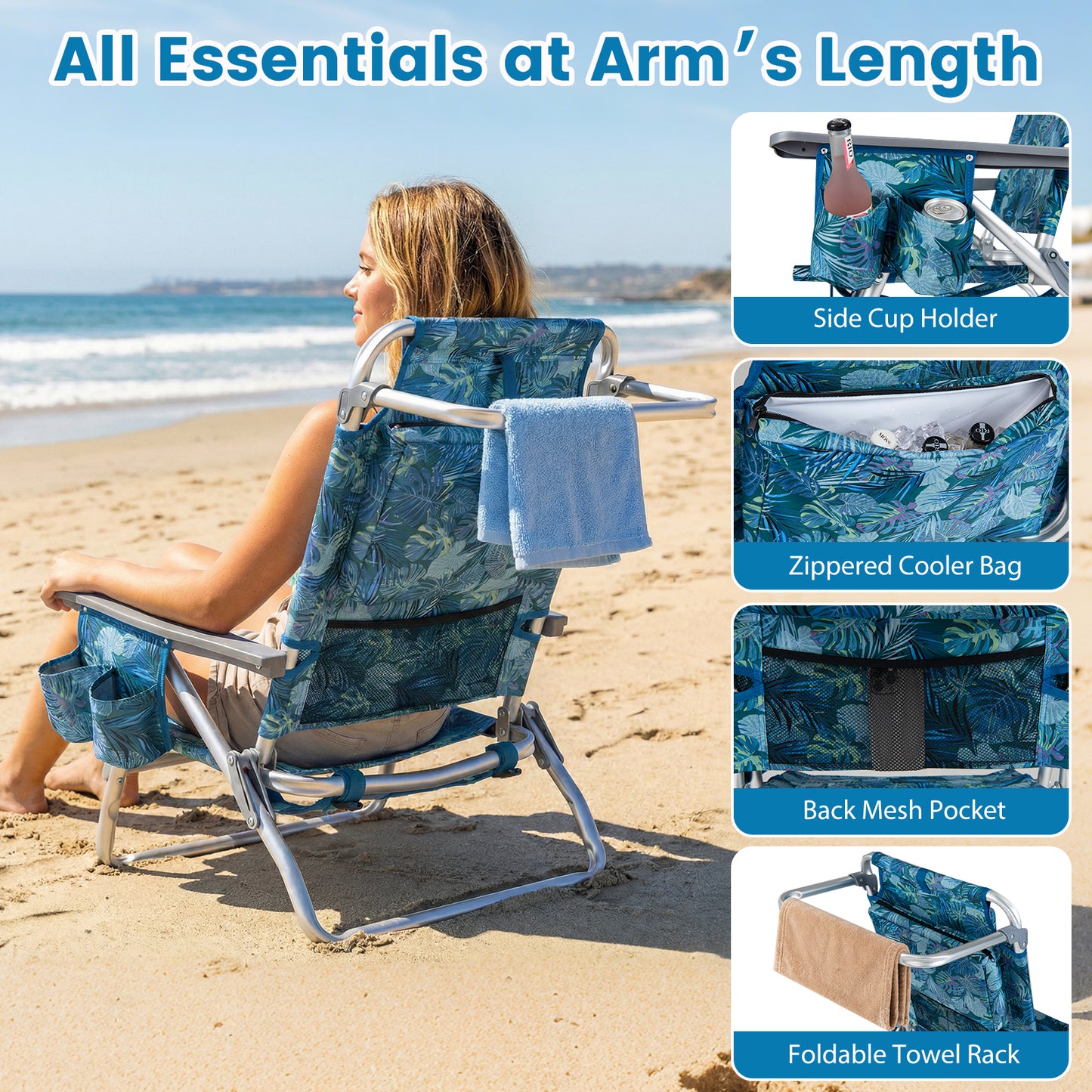 Portable Folding Beach Chairs Set of 2, Peacock Blue Beach & Lawn Chairs at Gallery Canada