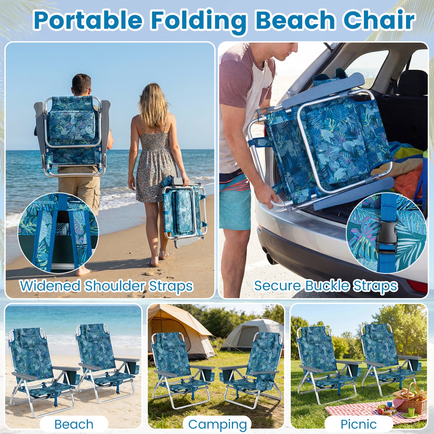 Portable Folding Beach Chairs Set of 2, Peacock Blue Beach & Lawn Chairs at Gallery Canada