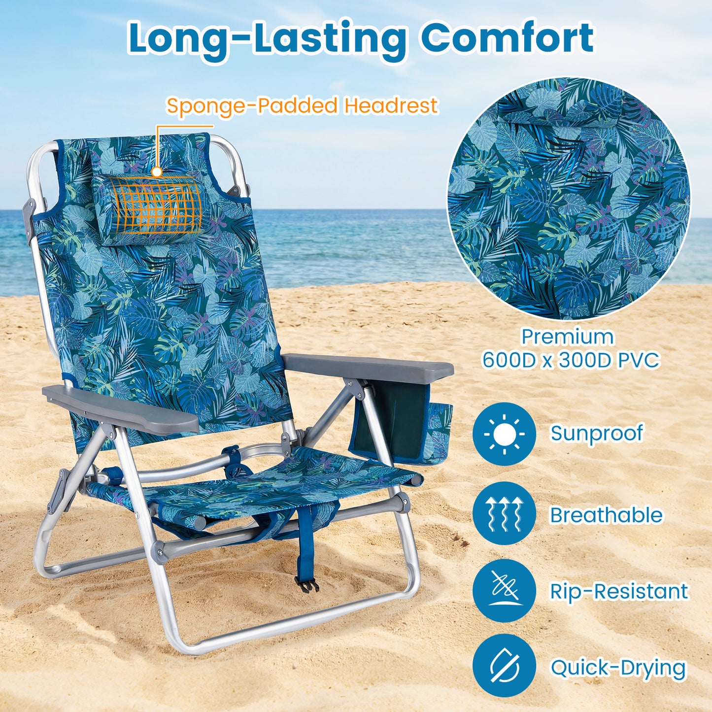 Portable Folding Beach Chairs Set of 2, Peacock Blue Beach & Lawn Chairs at Gallery Canada