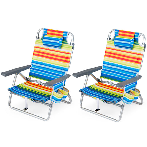 Portable Folding Beach Chairs, Set of 2, 5-Position Backrest, Yellow