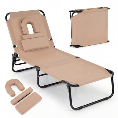 Beach Chaise Lounge Chair With Face Hole, Removable Pillow, Beige Outdoor Chaise Lounges at Gallery Canada