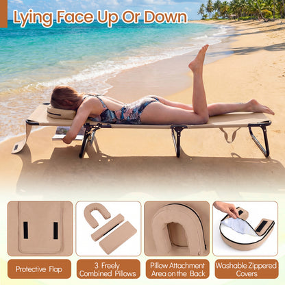 Beach Chaise Lounge Chair With Face Hole, Removable Pillow, Beige Outdoor Chaise Lounges at Gallery Canada