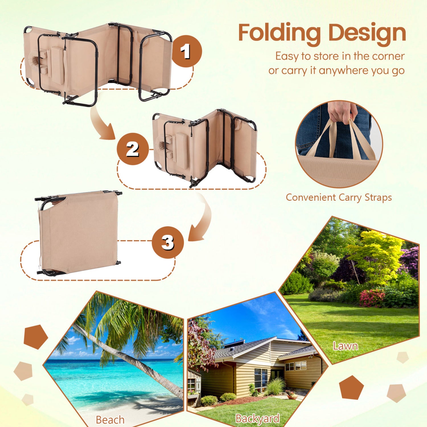 Beach Chaise Lounge Chair With Face Hole, Removable Pillow, Beige Outdoor Chaise Lounges at Gallery Canada