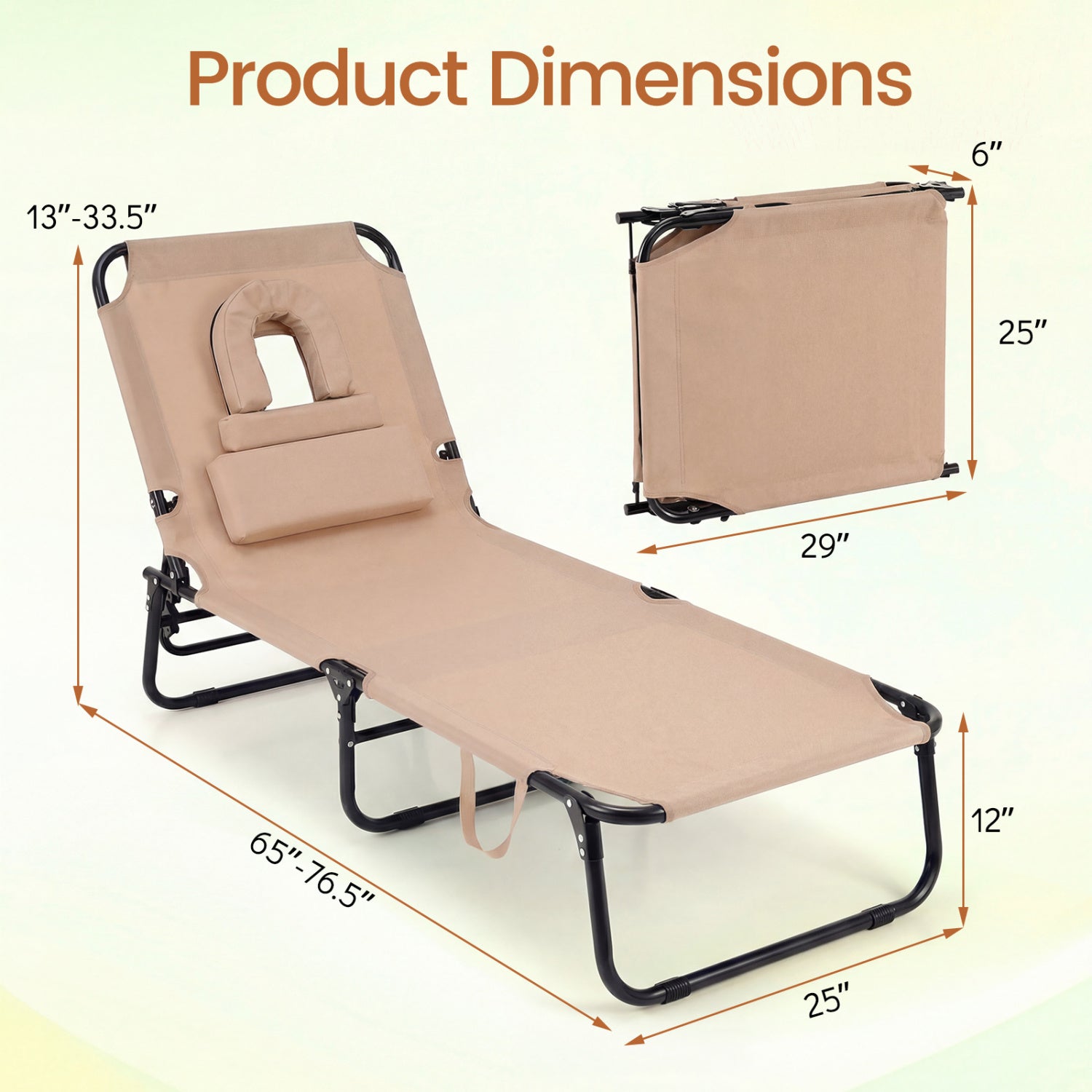 Beach Chaise Lounge Chair With Face Hole, Removable Pillow, Beige Outdoor Chaise Lounges at Gallery Canada