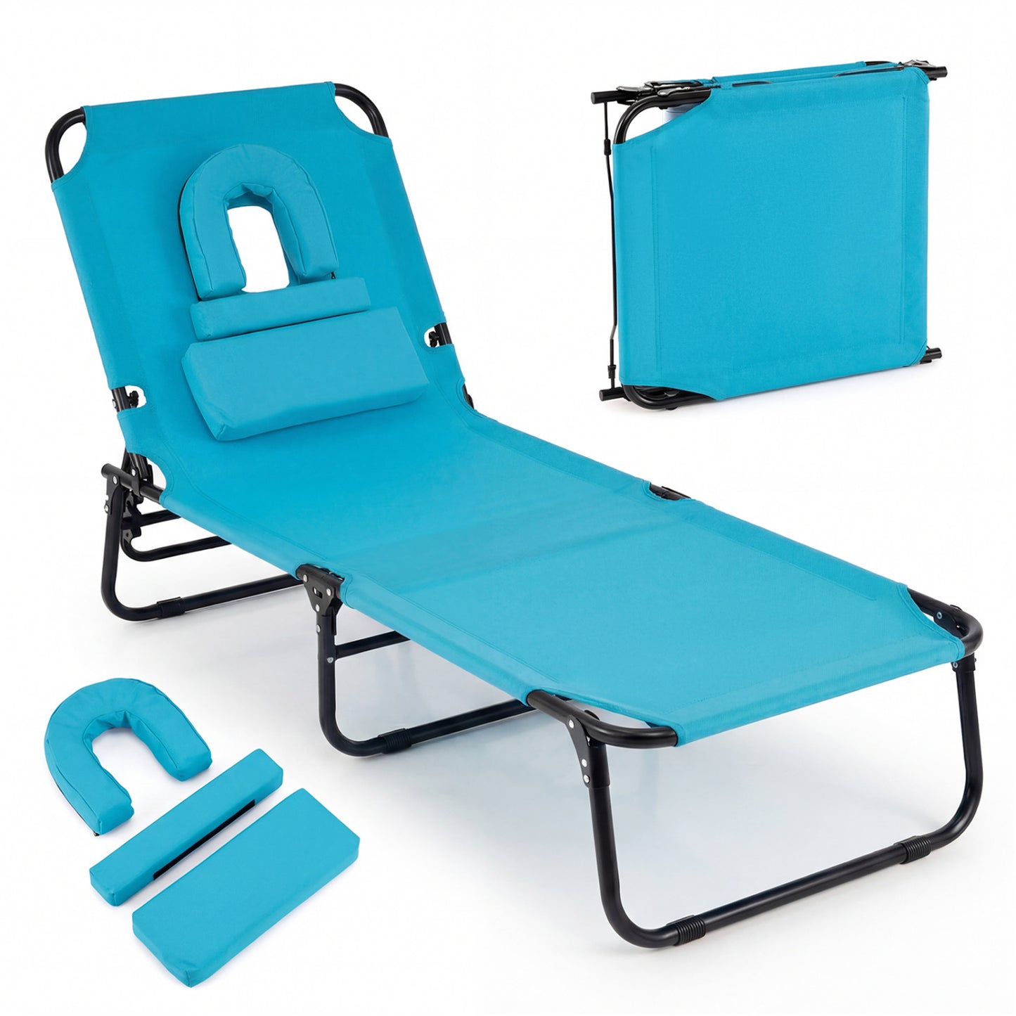 Beach Chaise Lounge Chair With Face Hole, Removable Pillow, Turquoise Outdoor Chaise Lounges at Gallery Canada