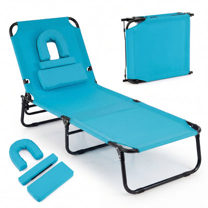 Beach Chaise Lounge Chair With Face Hole, Removable Pillow, Turquoise Outdoor Chaise Lounges at Gallery Canada
