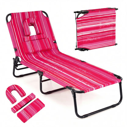 Beach Chaise Lounge Chair With Face Hole, Removable Pillow, Pink, White Outdoor Chaise Lounges at Gallery Canada