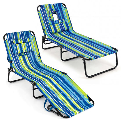 Beach Chaise Lounge Chair With Face Hole, Removable Pillow, Blue Green Outdoor Chaise Lounges at Gallery Canada
