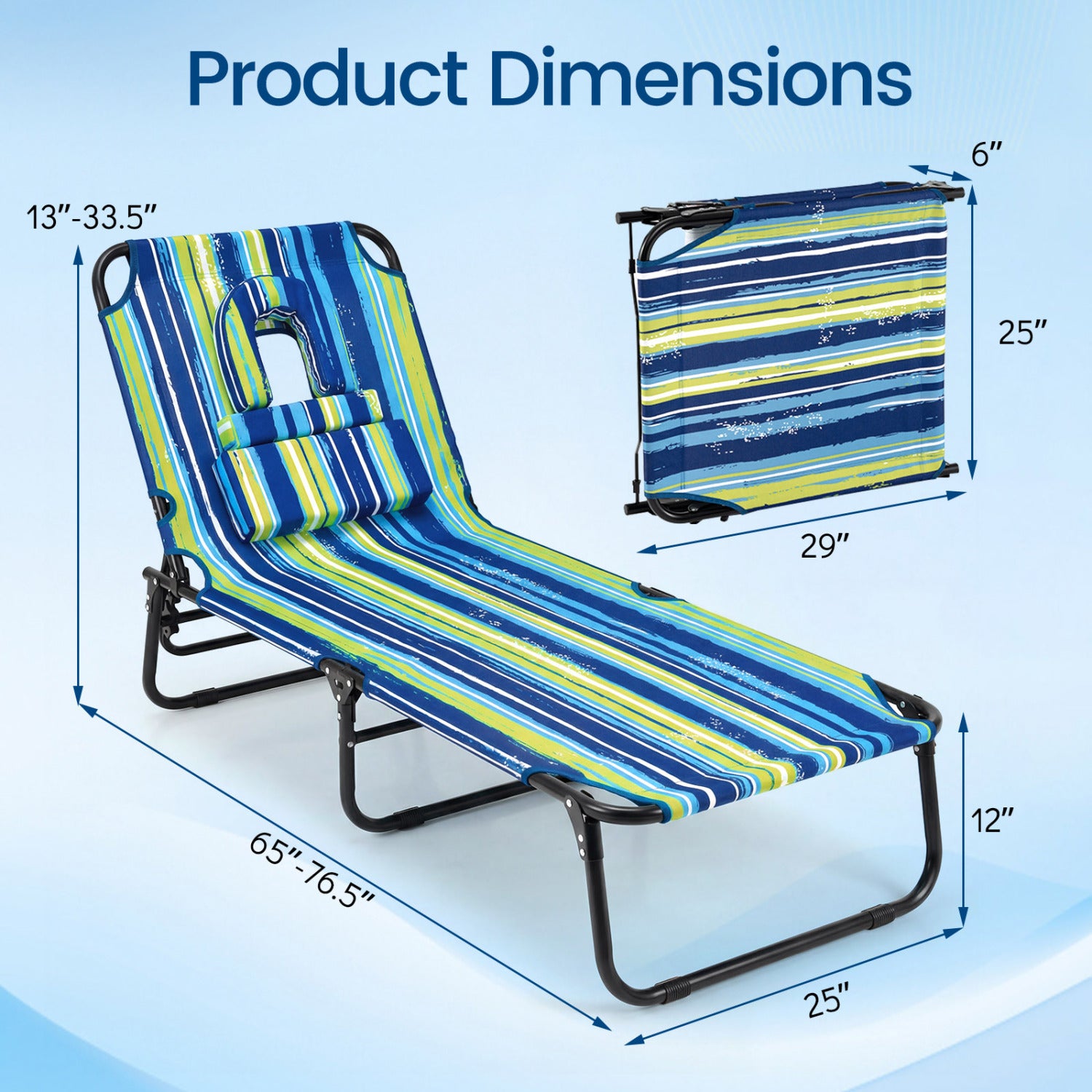 Beach Chaise Lounge Chair With Face Hole, Removable Pillow, Blue Green Outdoor Chaise Lounges at Gallery Canada