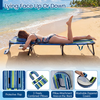 Beach Chaise Lounge Chair With Face Hole, Removable Pillow, Blue Green Outdoor Chaise Lounges at Gallery Canada