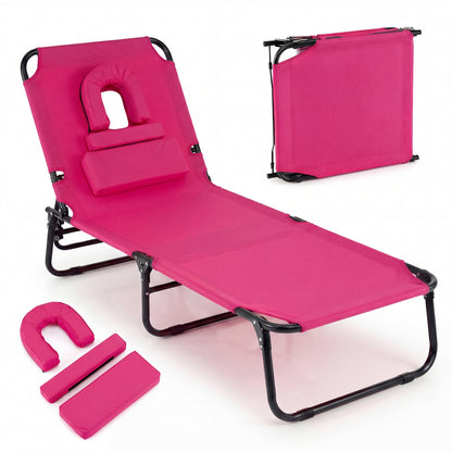 Beach Chaise Lounge Chair With Face Hole, Removable Pillow, Pink Outdoor Chaise Lounges Pink at Gallery Canada