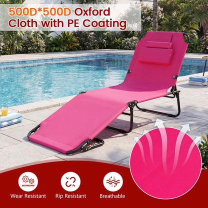 Beach Chaise Lounge Chair With Face Hole, Removable Pillow, Pink Outdoor Chaise Lounges at Gallery Canada