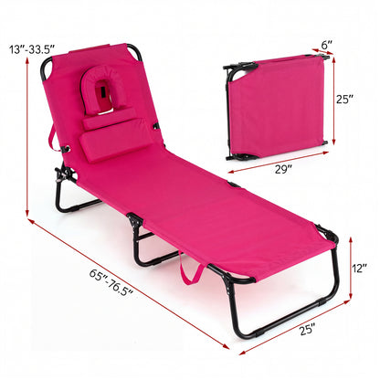 Beach Chaise Lounge Chair With Face Hole, Removable Pillow, Pink Outdoor Chaise Lounges at Gallery Canada