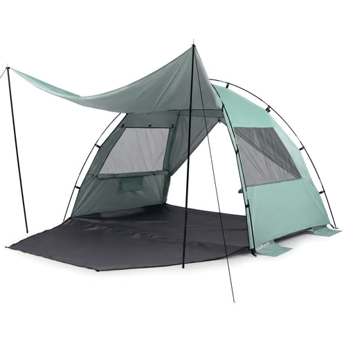 Beach Tent Sun Shelter, With Extended Floor, Vent Windows, Green