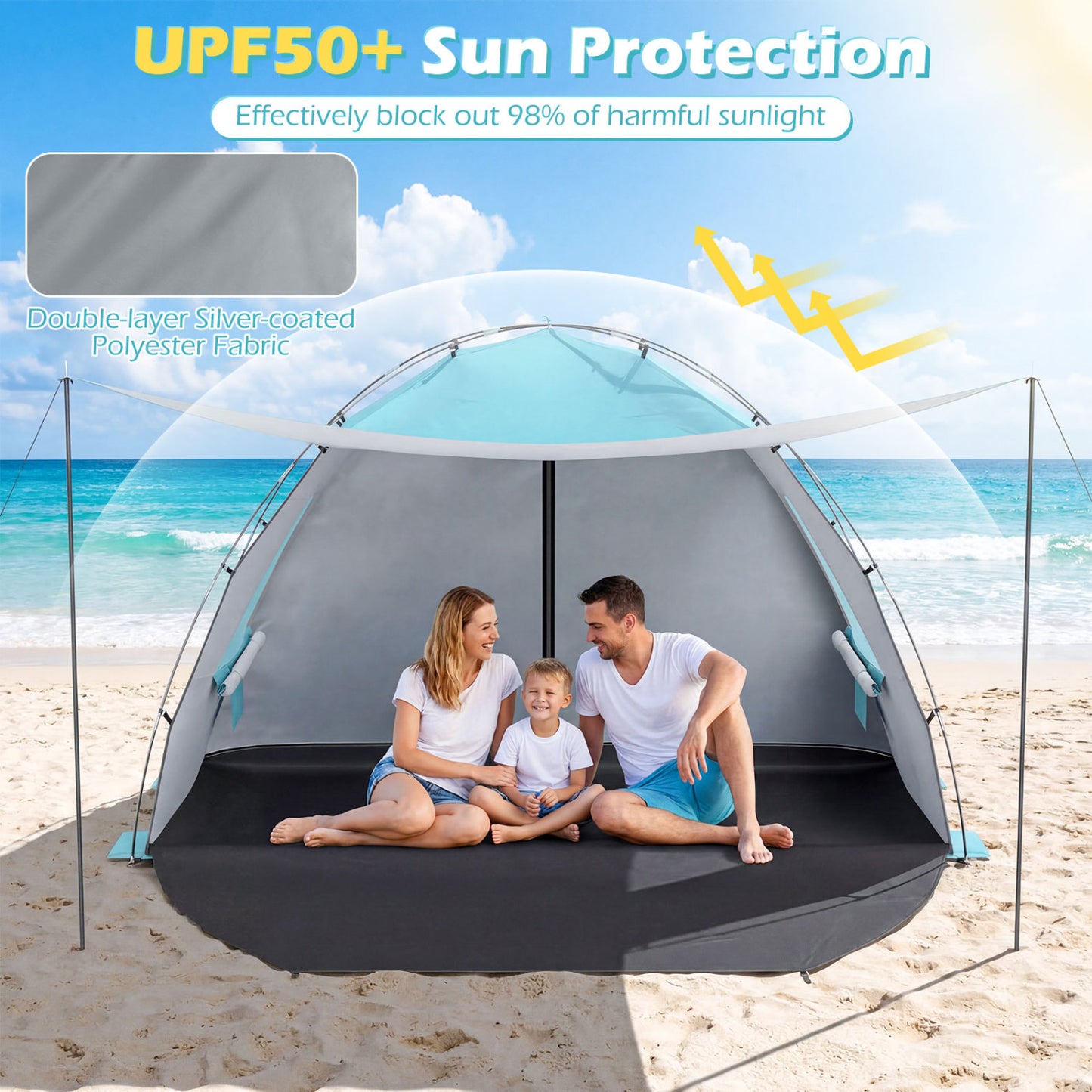 Beach Tent With Canopy, Pop-Up Easy Setup, UPF50+ Sun Protection, Blue Canopies at Gallery Canada