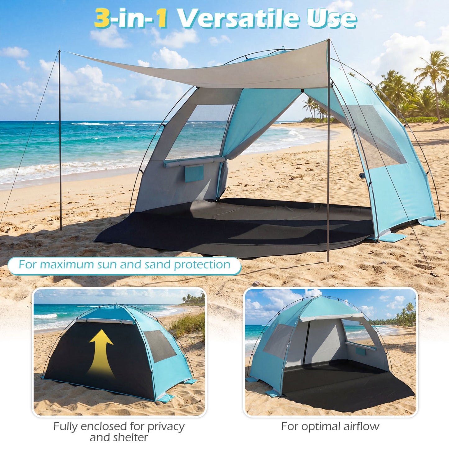 Beach Tent With Canopy, Pop-Up Easy Setup, UPF50+ Sun Protection, Blue Canopies at Gallery Canada