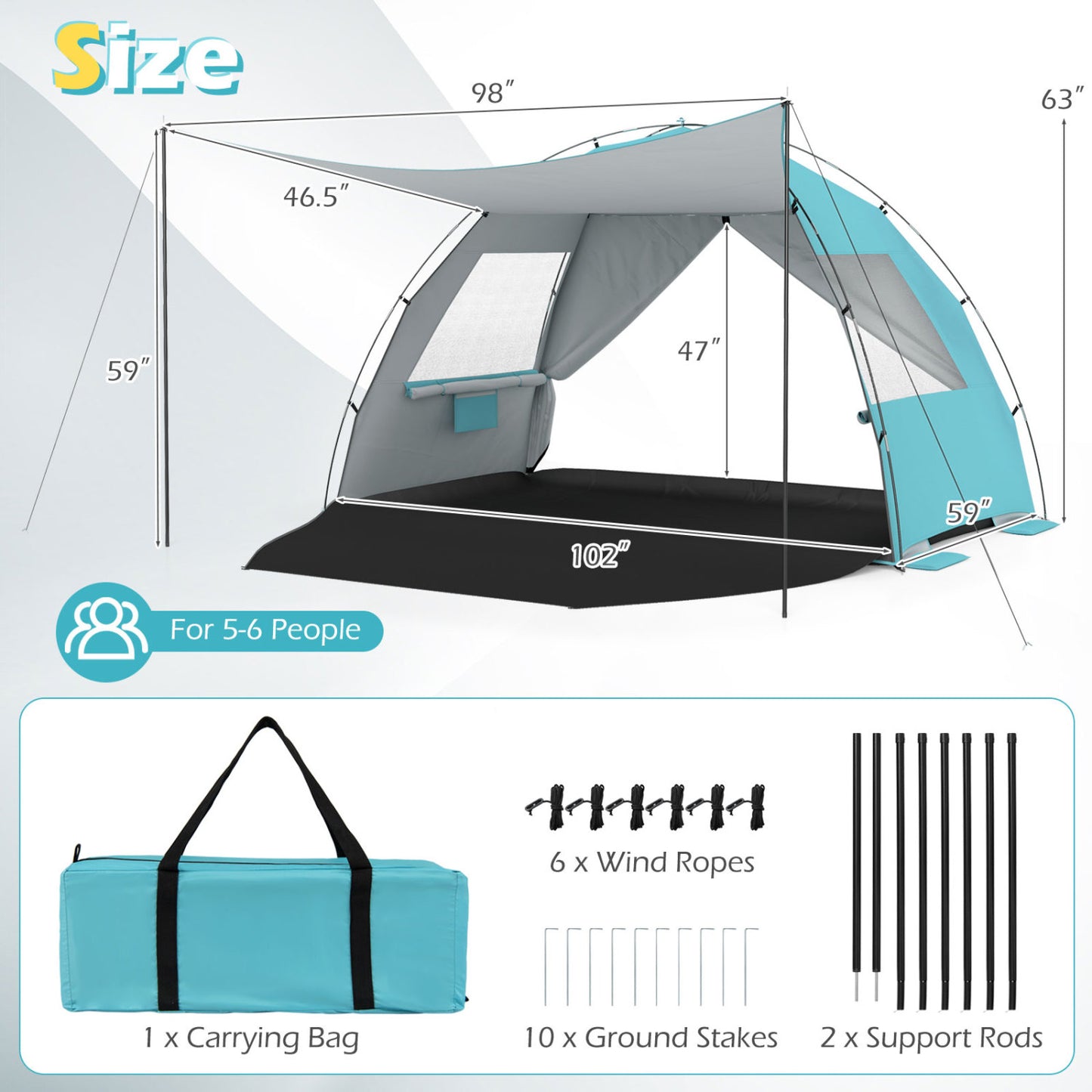 Beach Tent With Canopy, Pop-Up Easy Setup, UPF50+ Sun Protection, Blue Canopies at Gallery Canada