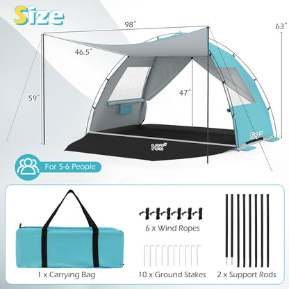 Beach Tent With Canopy, Pop-Up Easy Setup, UPF50+ Sun Protection, Blue Canopies at Gallery Canada