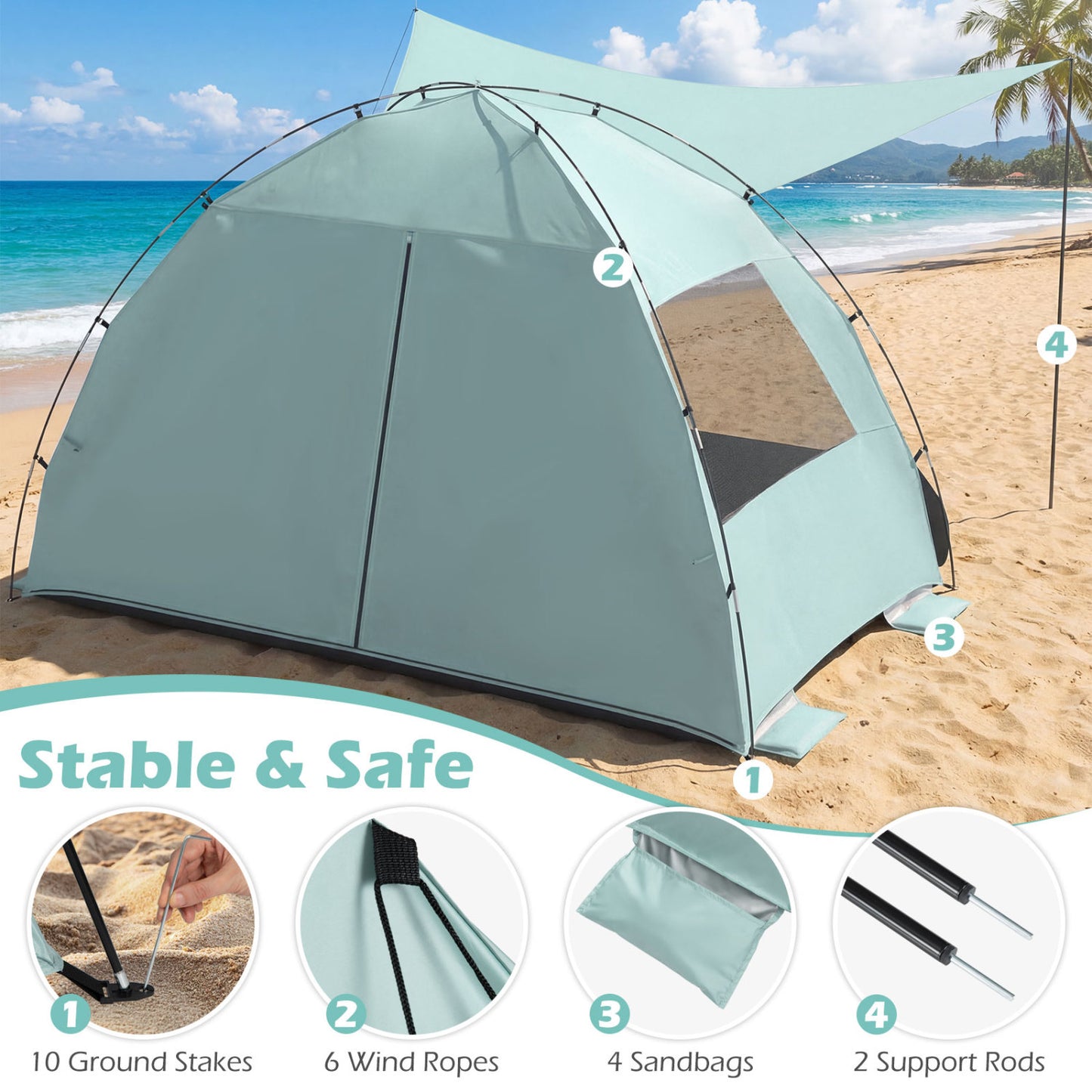 Pop-Up Beach Tent, UPF50+ Sun Shelter Canopy, Green Canopies at Gallery Canada