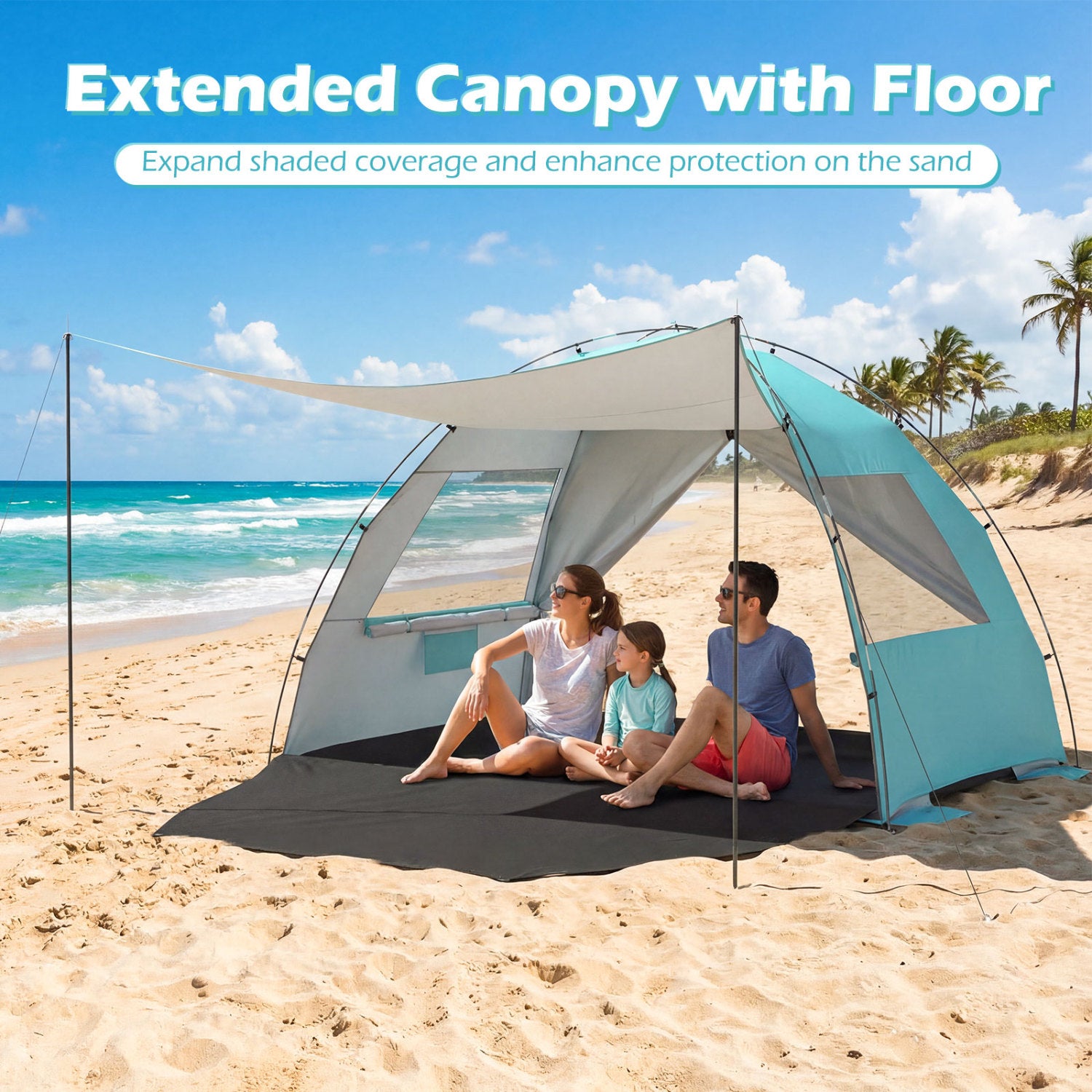 Beach Tent Sun Shelter, Canopy, Extended Floor, Vent Windows, Blue Canopies at Gallery Canada