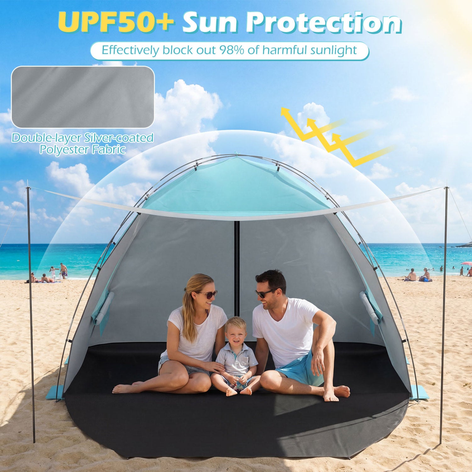 Beach Tent Sun Shelter, Canopy, Extended Floor, Vent Windows, Blue Canopies at Gallery Canada