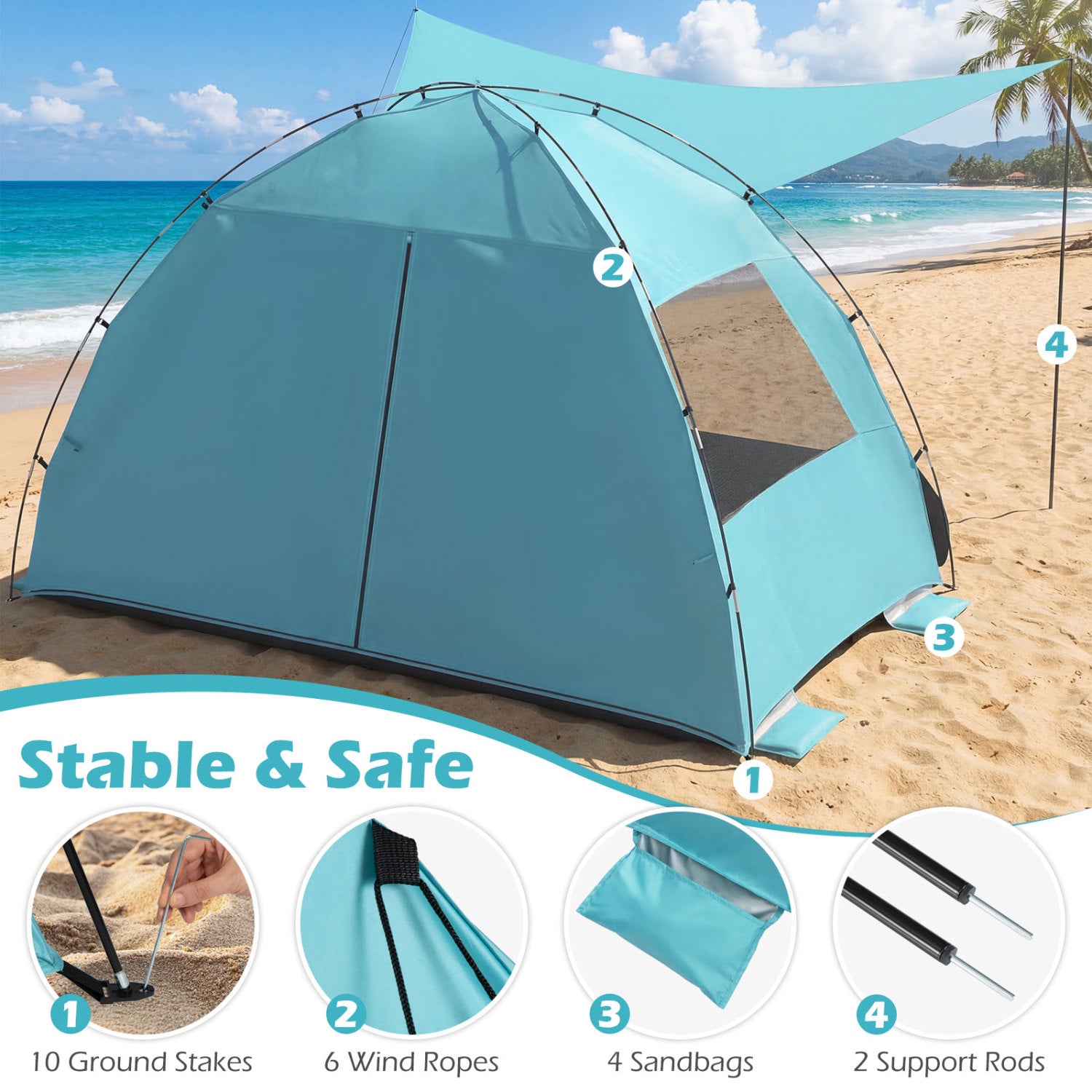 Beach Tent Sun Shelter, Canopy, Extended Floor, Vent Windows, Blue Canopies at Gallery Canada